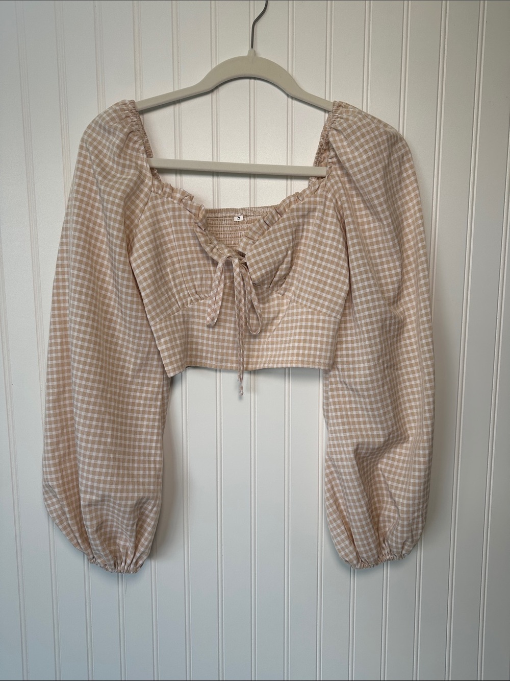 Western Gingham Top in Tan/Beige, Women Tops, Country, Western